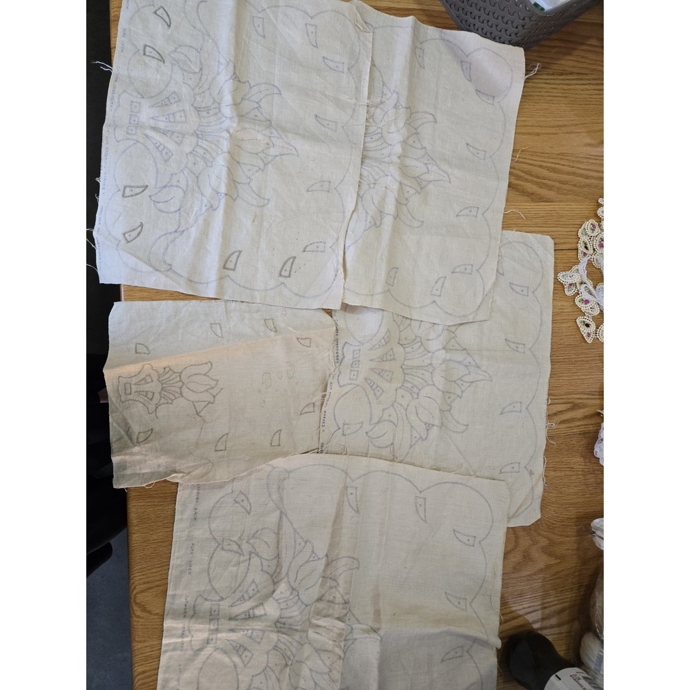 Vintage Merribee Art Embroidery Pure Linen Cutwork Davenport Chair Back Lot 5pc
